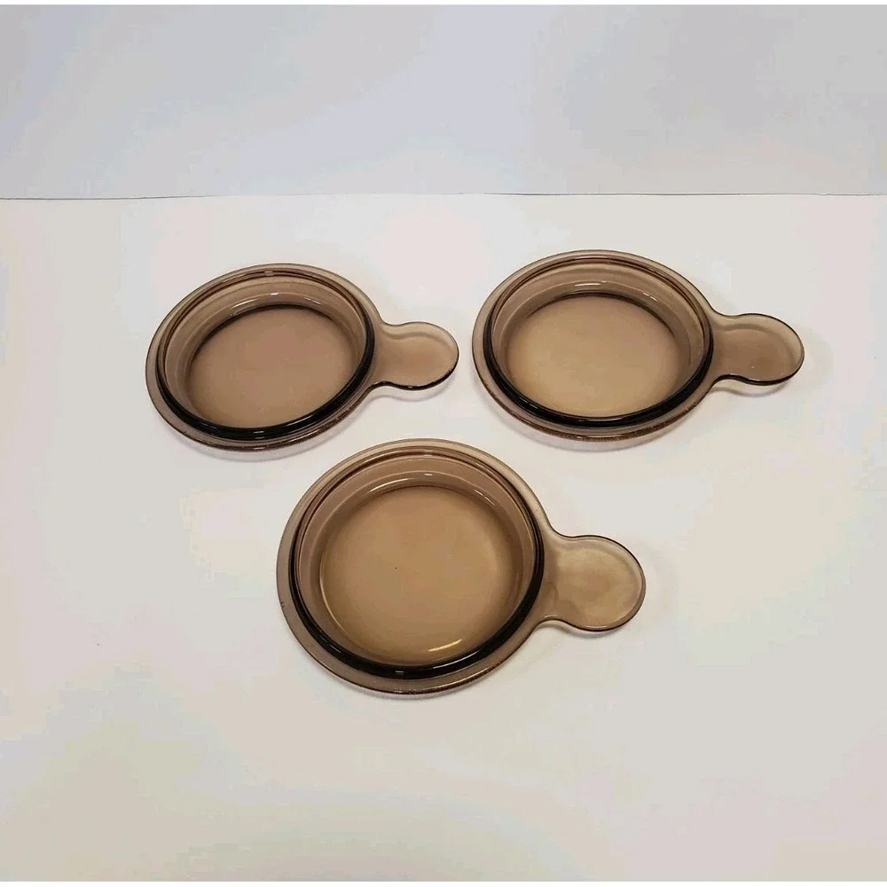3 Pyrex P-150-C Amber Glass Lids For Corning Ware Grab It Bowl Lids Only